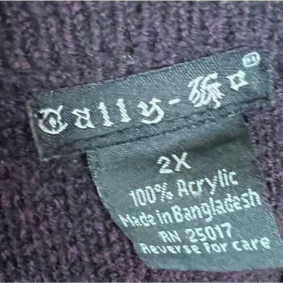 Tally Ho Womens Knit Cape Poncho Cape Open Front Cardigan Pockets Dark Purple 2X - Picture 8 of 8